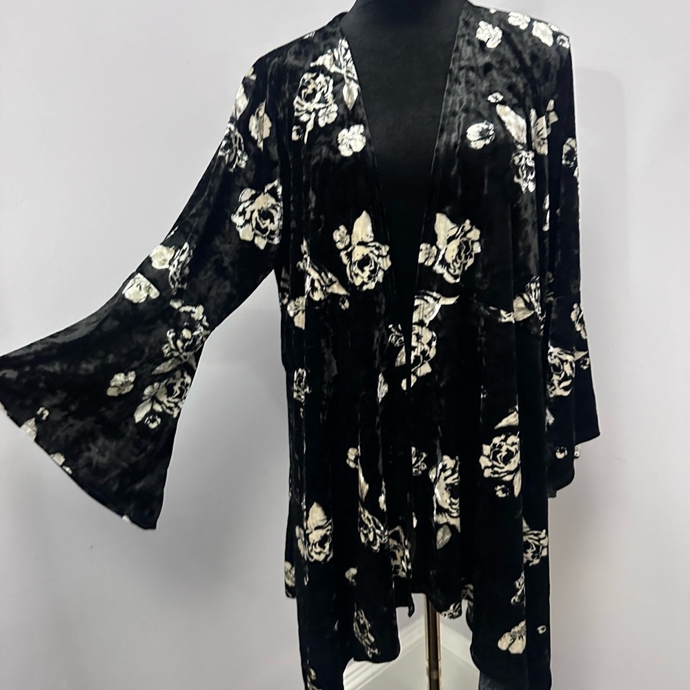 Black, kimono style, velvet material sweater